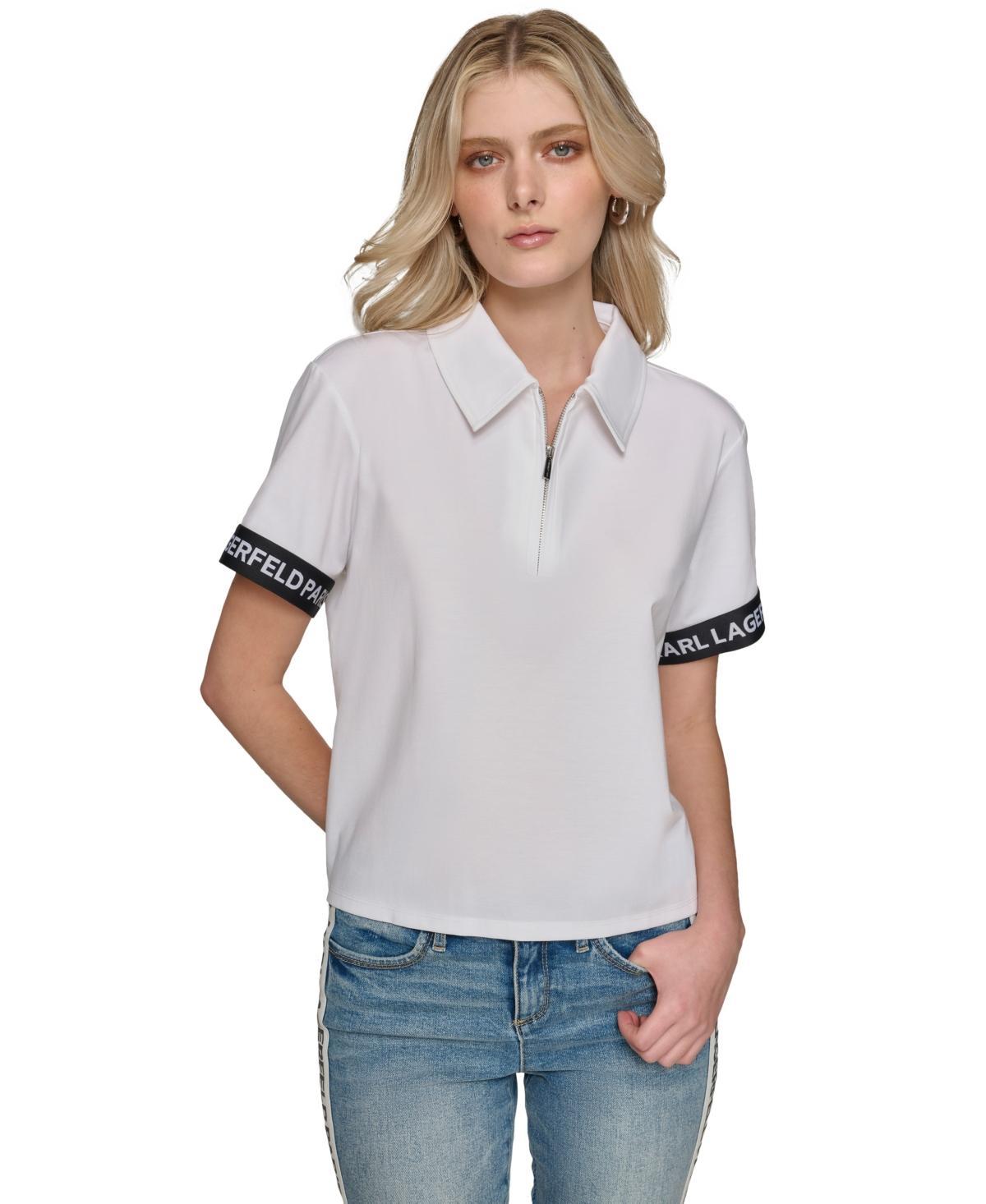 Karl Lagerfeld Paris Womens Logo-Tape Polo Top Product Image