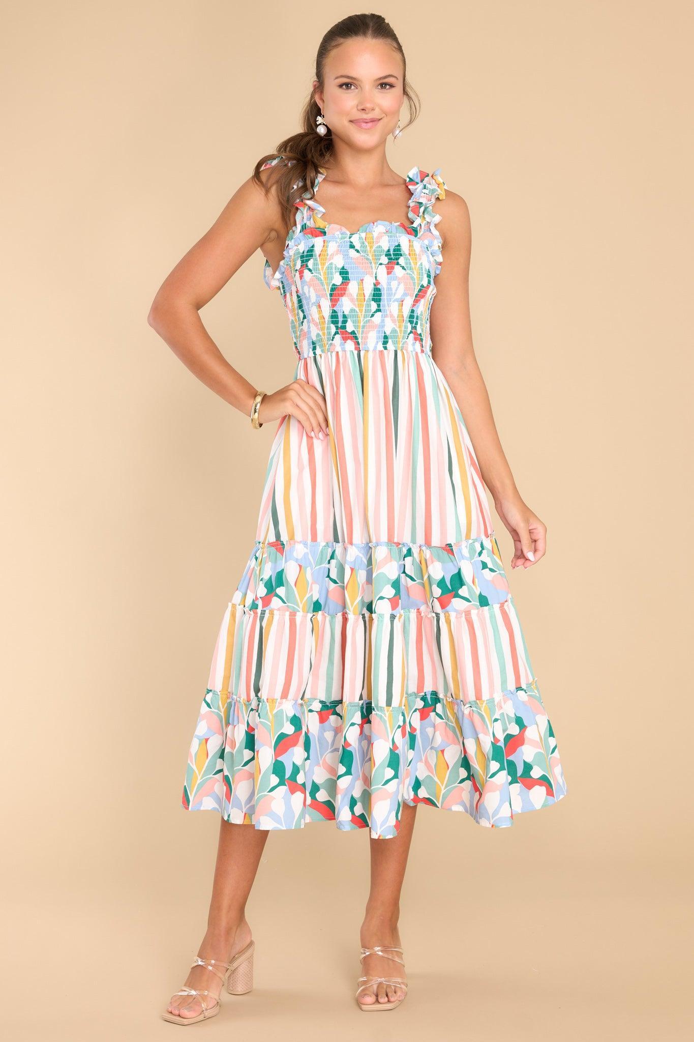 Aura Such A Dreamer Desert Sage Multi Stripe Midi Dress Product Image