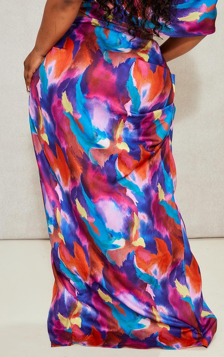 Plus Multi Printed Ruched Side Maxi Skirt Product Image