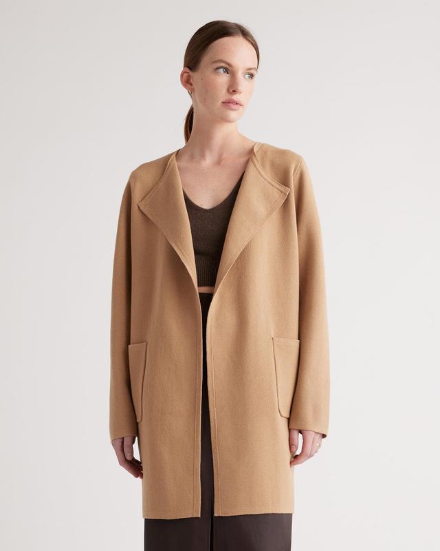 Womens Knit Collarless Coat in Camel, Size Large, Organic Cotton by Quince Product Image