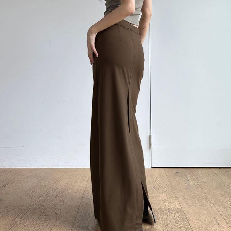 High Rise Plain Slit Maxi Pencil Skirt Product Image