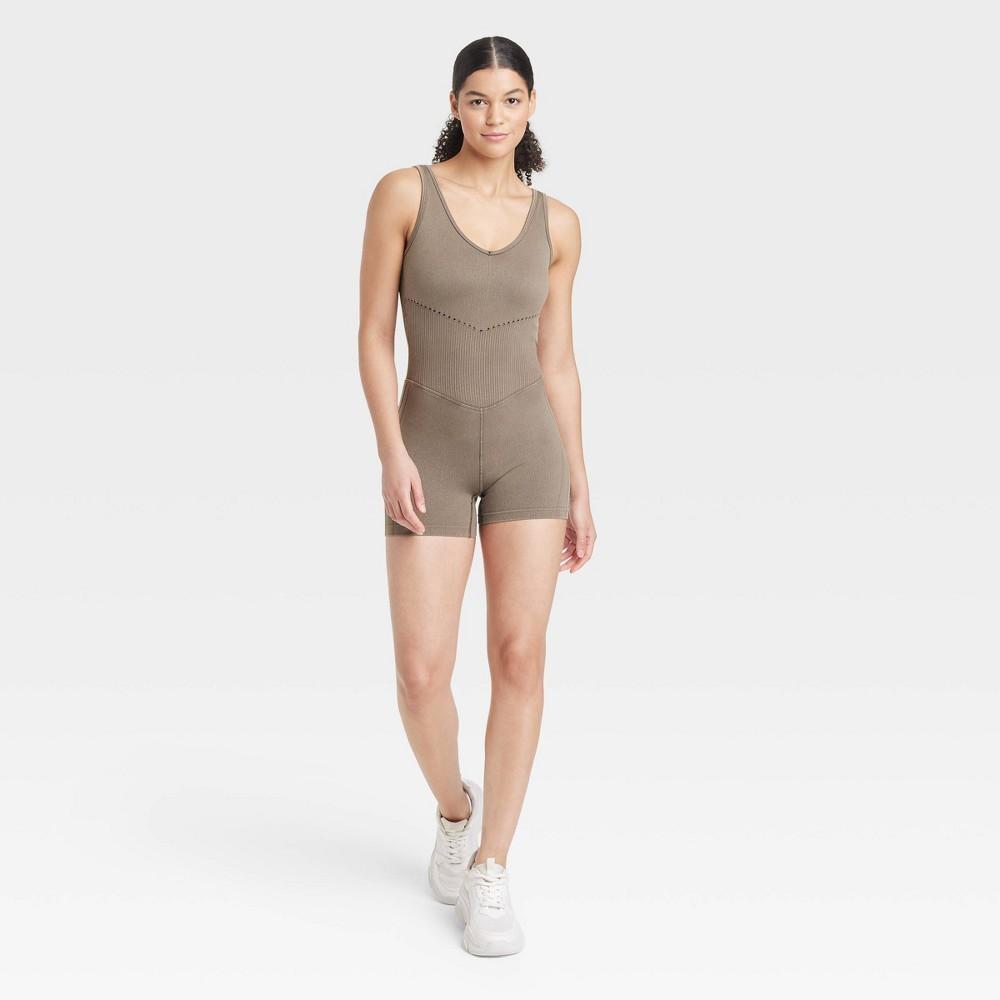 Womens Seamless Short Active Bodysuit - JoyLab Taupe L Product Image