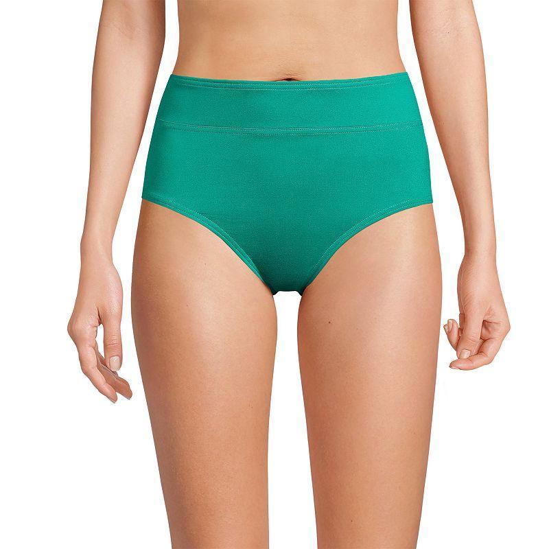 Womens Lands End Retro Tummy Slimmer High-Waist Bikini Bottoms Dark Green Product Image