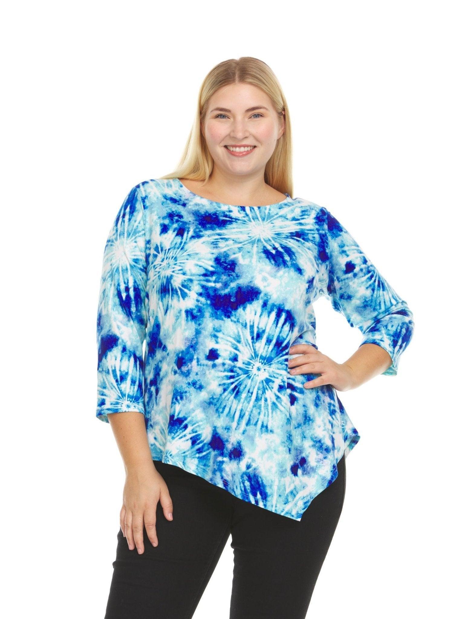 Tye Dye 3/4 Sleeeve Asymetrical Hem Top - Plus Product Image