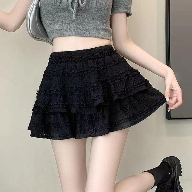 Balletcore High Waist Plain Tiered Mini A-Line Skirt Product Image