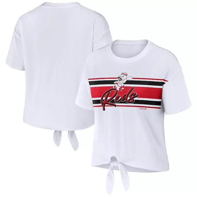 Womens WEAR by Erin Andrews White Cincinnati Reds Tie-Front T-Shirt Product Image