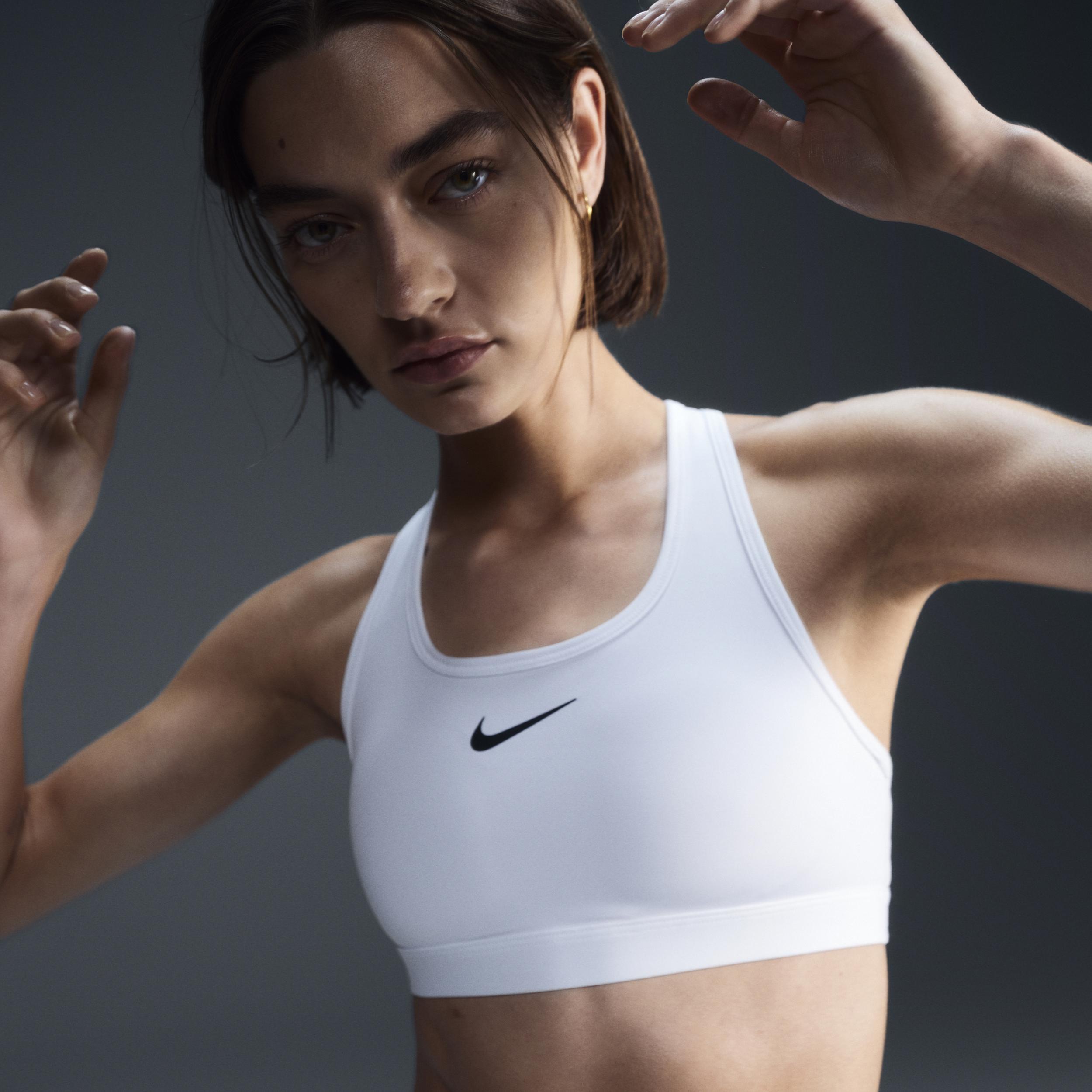 Womens Nike Swoosh Medium Support Padded Sports Bra White Stone Pink Product Image