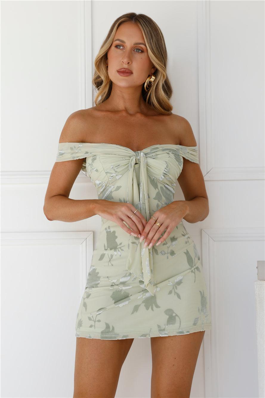 Important Party Off Shoulder Mini Dress Sage Product Image