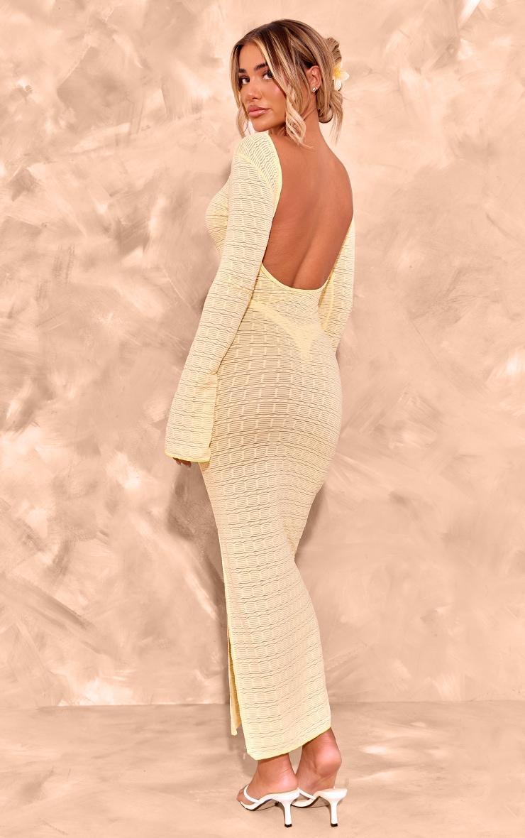 Lemon Textured Mesh Scoop Back Flare Sleeve Maxi Dress Product Image