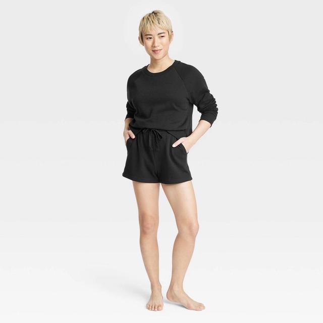 Womens Fleece Lounge Pajama Shorts - Colsie Black L Product Image