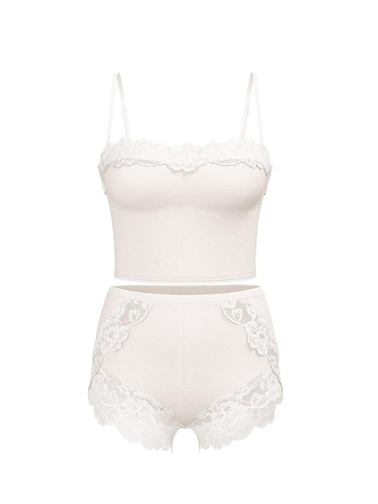 Modal Soft & Lace Trim Straight-Neck Cami Set Product Image