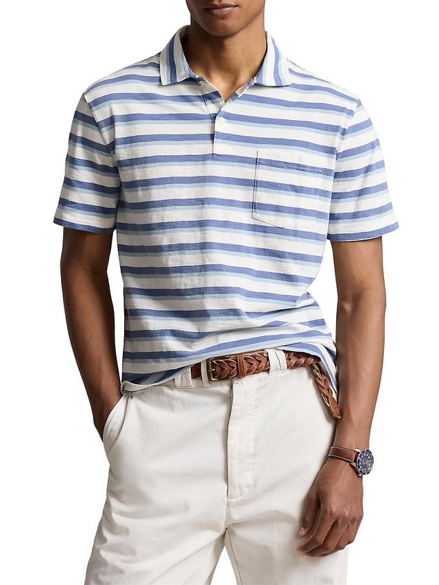 Mens Striped Jersey Polo Shirt Product Image