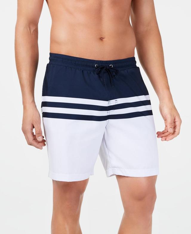 Club Room Mens Quick-Dry Performance Colorblocked Stripe 7 Swim Trunks, Created for Macys Product Image