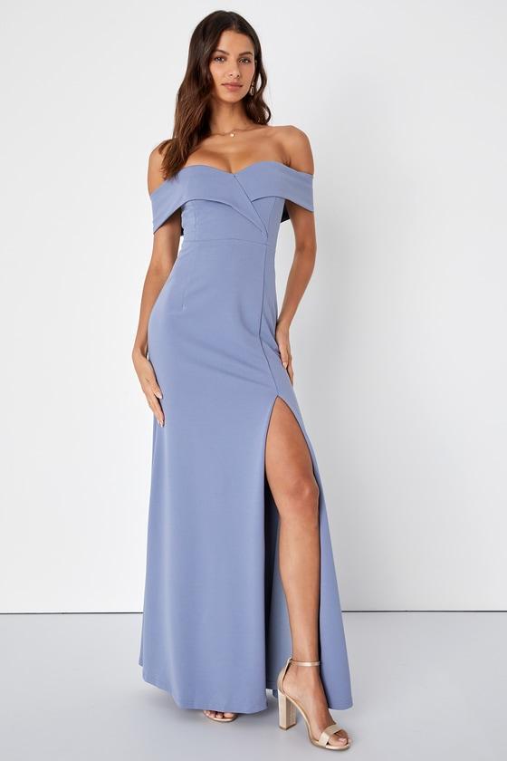 Song of Love Blue Grey Off-the-Shoulder Maxi Dress Product Image