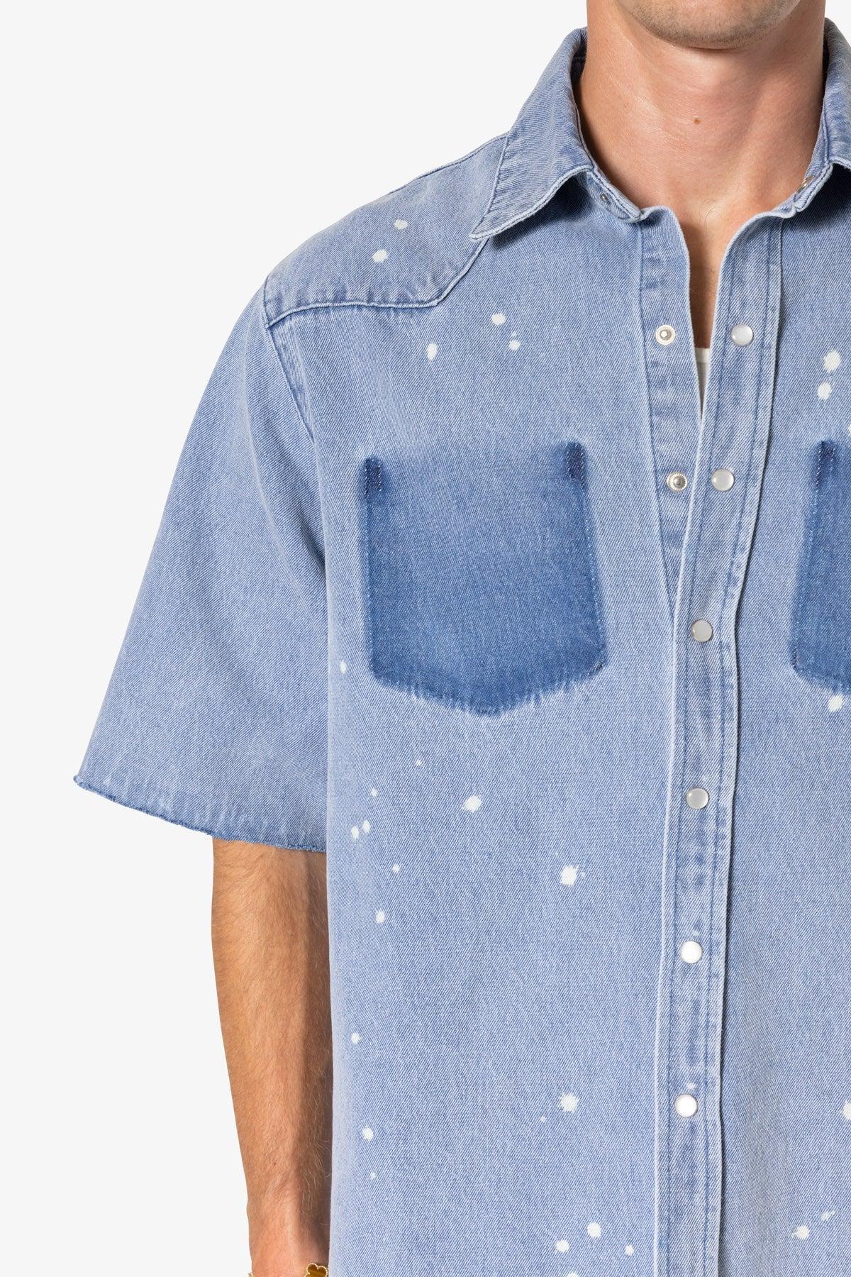 Washed Denim Button Up Shirt - Blue Product Image