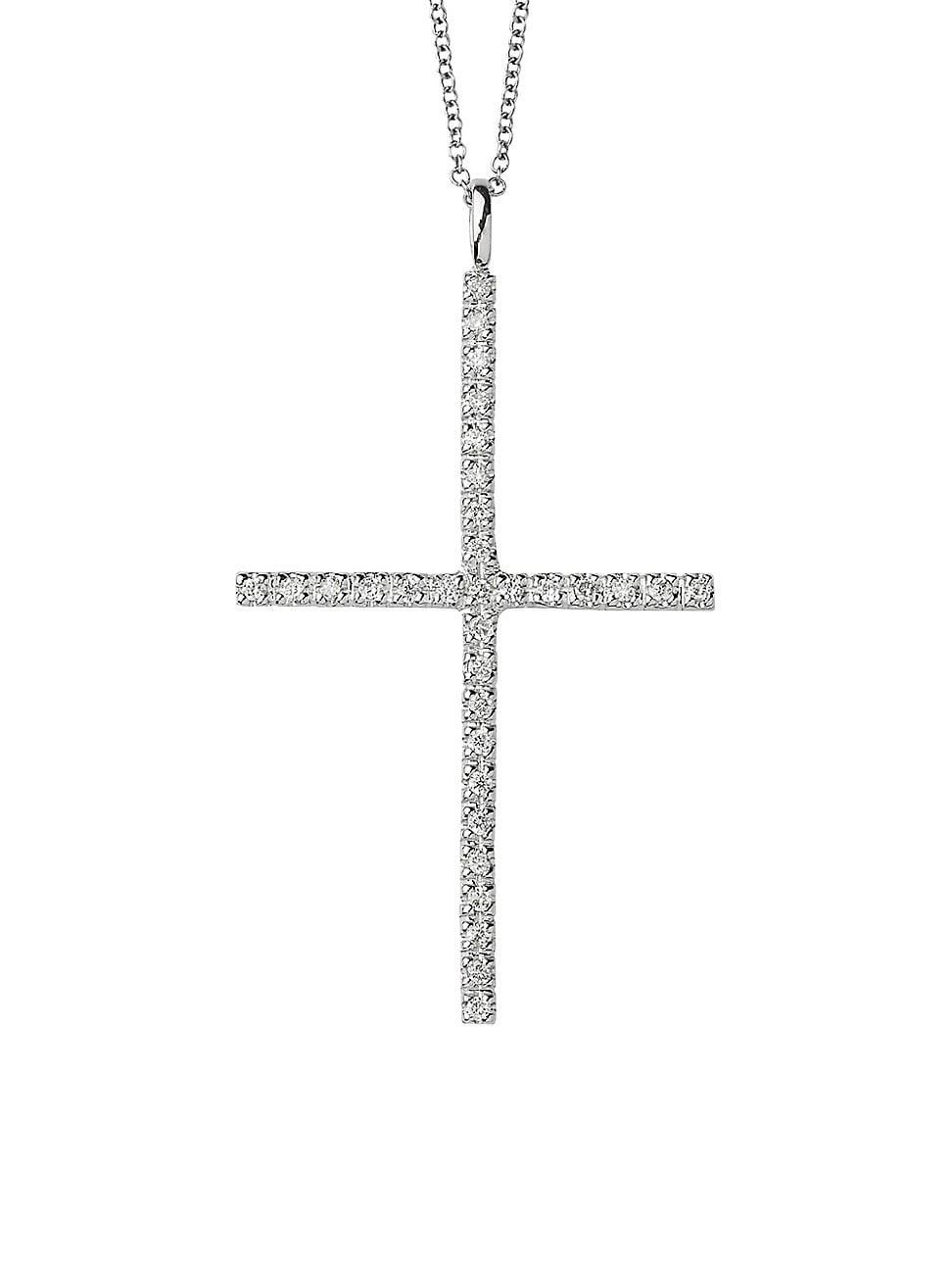 Womens Classic 18K White Gold & Diamond Cross Pendant Necklace Product Image