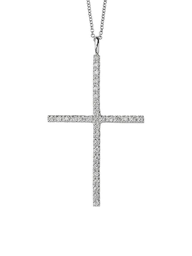 Womens Classic 18K White Gold & Diamond Cross Pendant Necklace Product Image