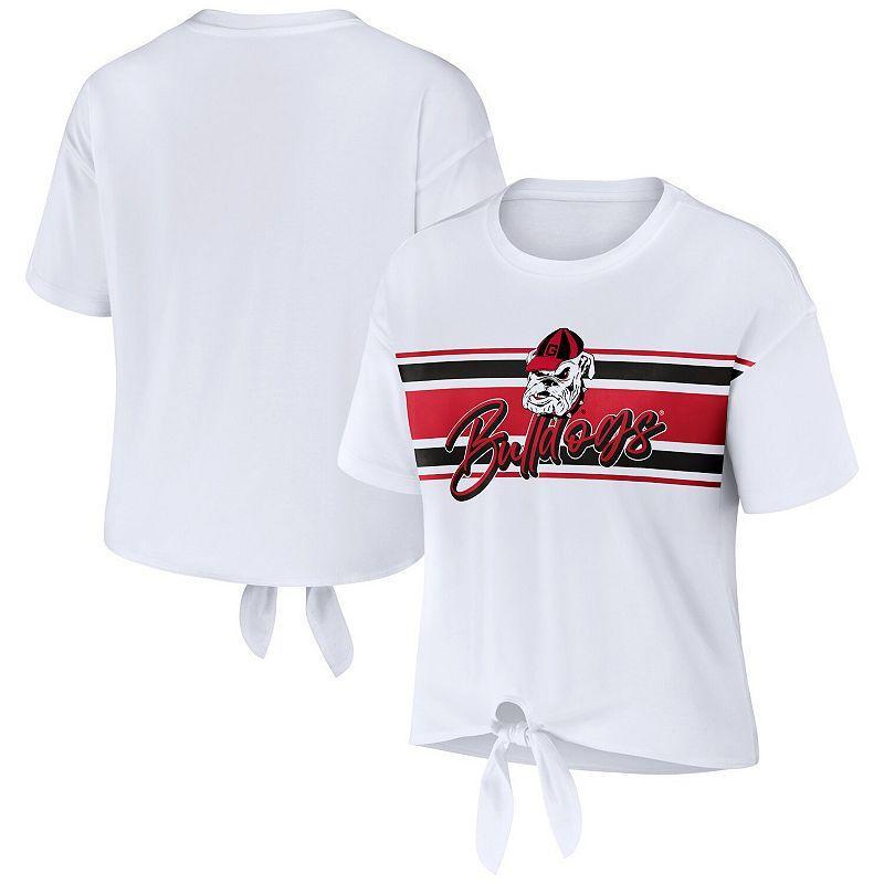 Womens WEAR by Erin Andrews Georgia Bulldogs Striped Front Knot Cropped T-Shirt Product Image