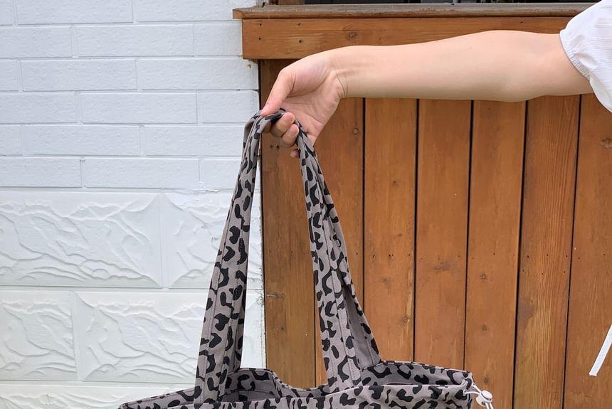 Lettering Leopard Print Canvas Tote Bag Product Image