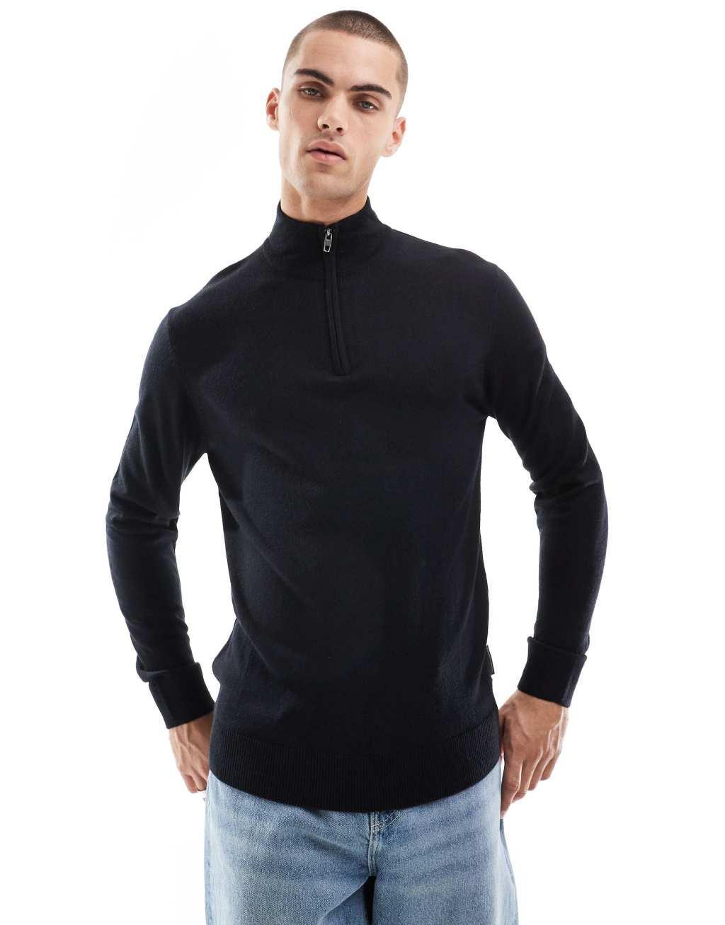 French Connection soft touch half zip sweater in navy Product Image