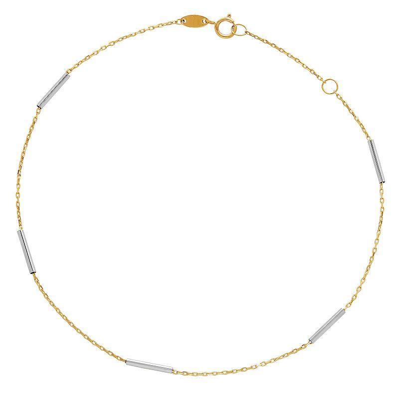 Two Tone 10k Gold Tube Station Link Anklet, Womens Product Image