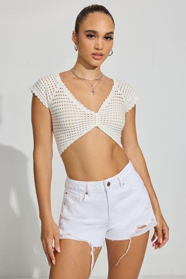 Sheer V-Neck Knit Crop Tee Product Image