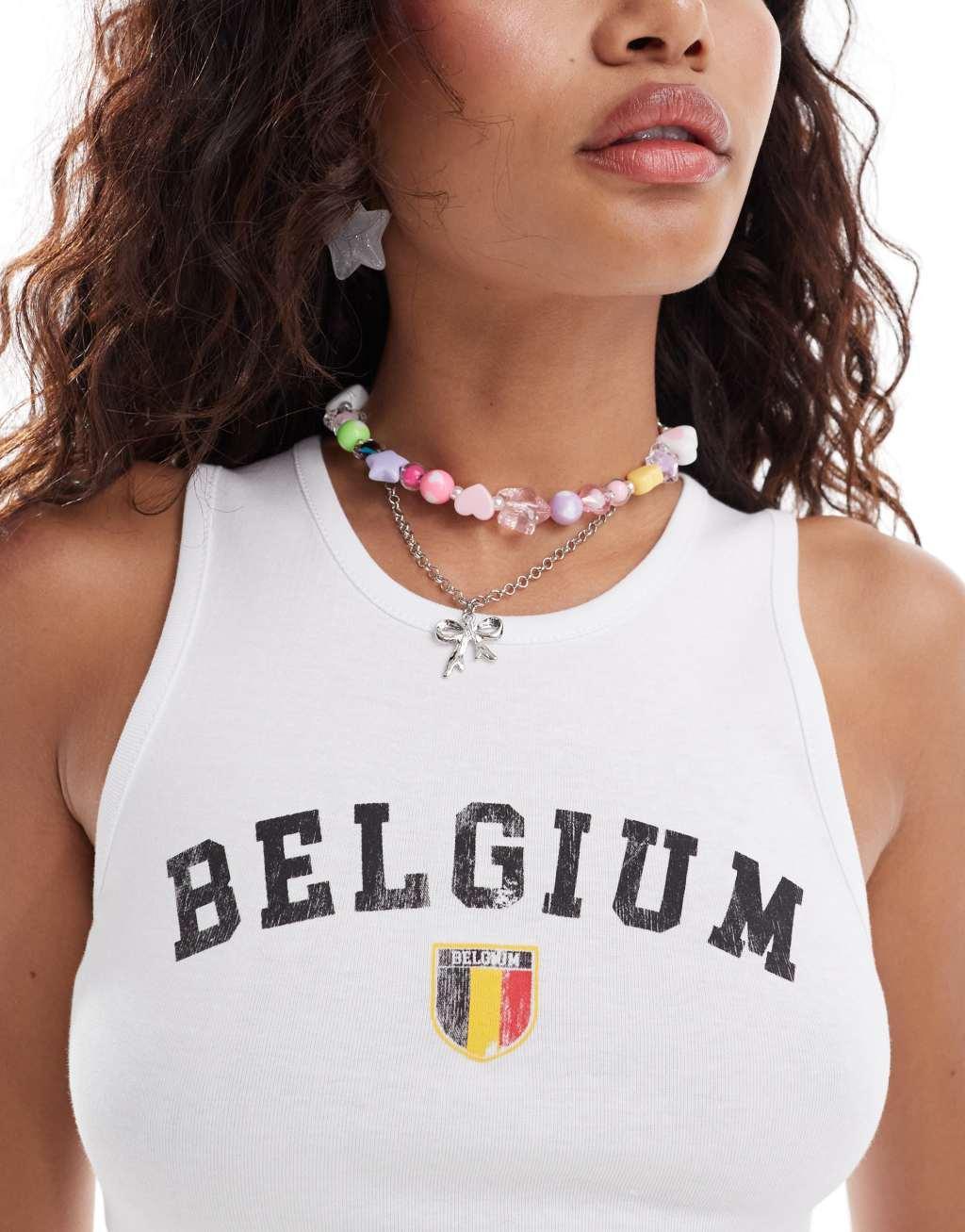 ASOS DESIGN tank top with belgium soccer graphic in white Product Image