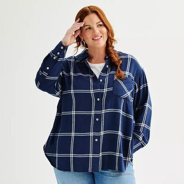 Plus Size Sonoma Goods For Life Oversized Boyfriend Flannel Shirt, Womens Purple Blue Plaid Product Image