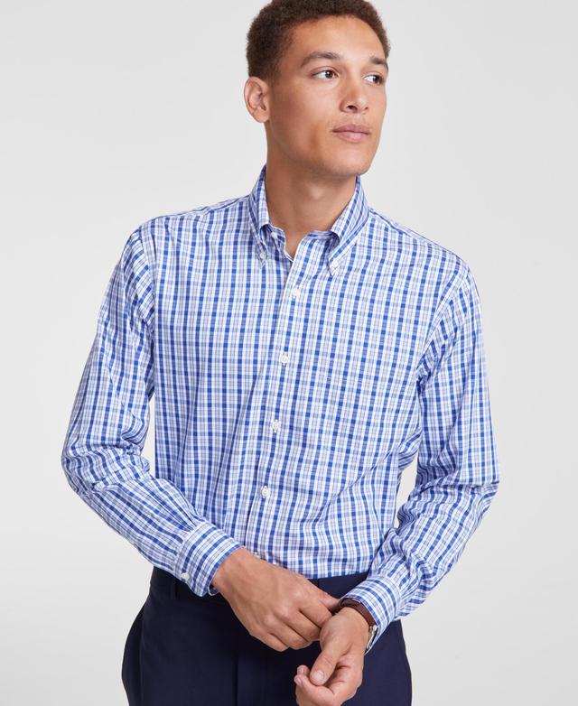 B by Brooks Brothers Mens Regular-Fit Check Pinpoint Dress Shirt Product Image