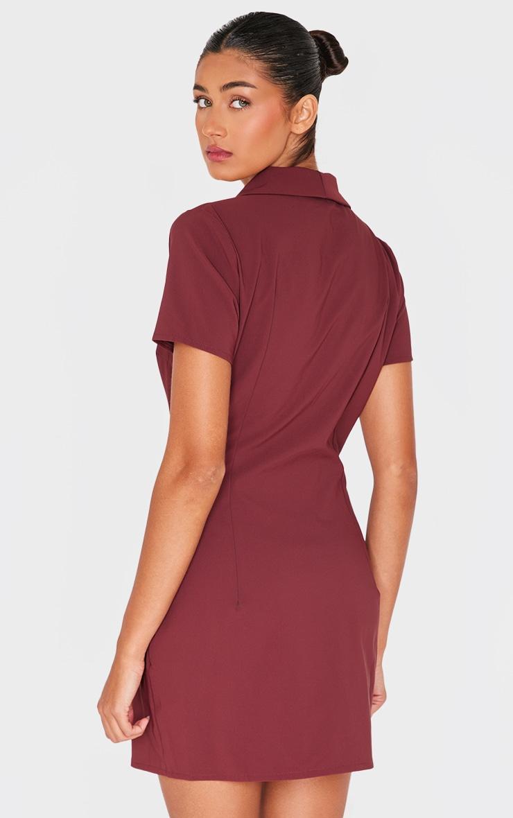 Burgundy Tailored Woven Cap Sleeve Button Down Shift Dress Product Image