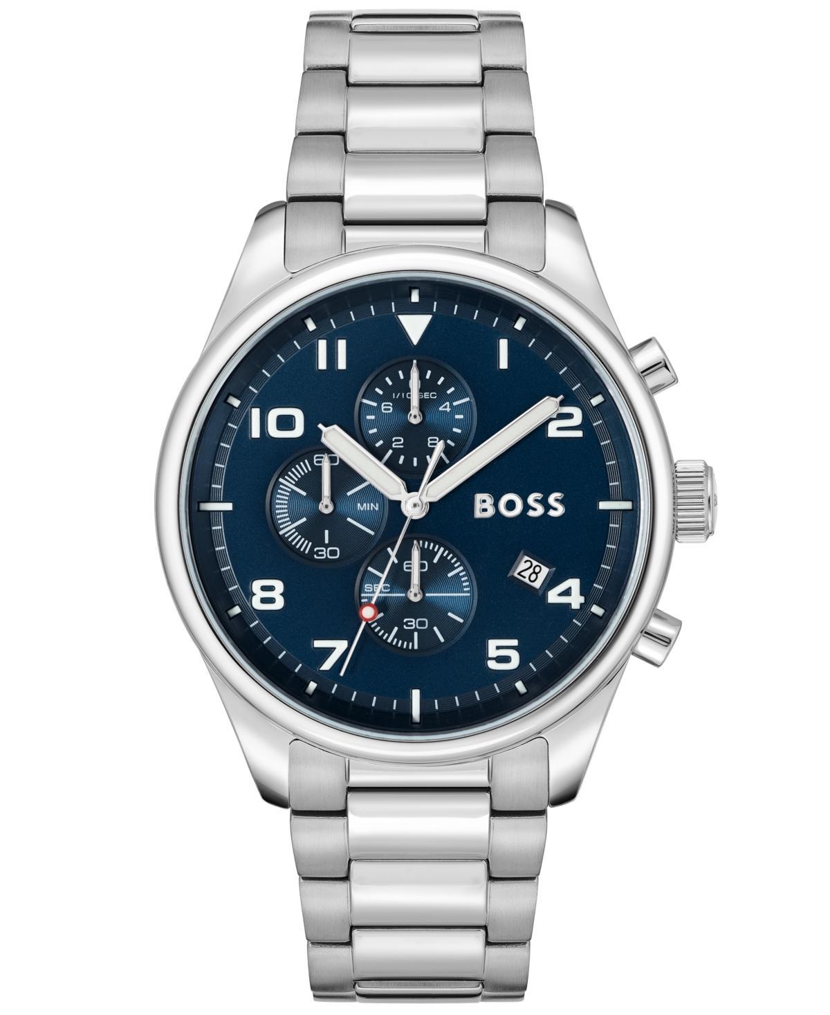 Hugo Boss Mens View Silver-Tone Stainless Steel Bracelet Watch, 44mm - Silver-Tone Product Image