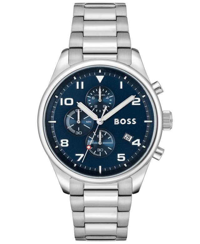 Hugo Boss Mens View Silver-Tone Stainless Steel Bracelet Watch, 44mm - Silver-Tone Product Image