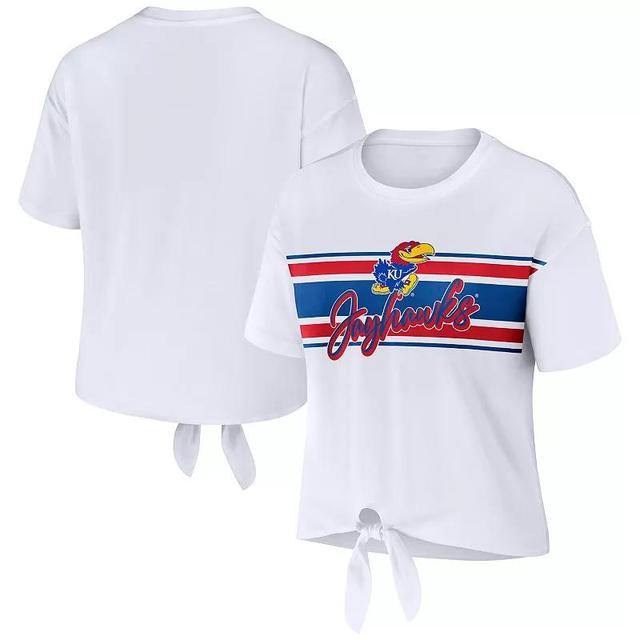 Womens Wear by Erin Andrews White Kansas Jayhawks Striped Front Knot Cropped T-shirt Product Image