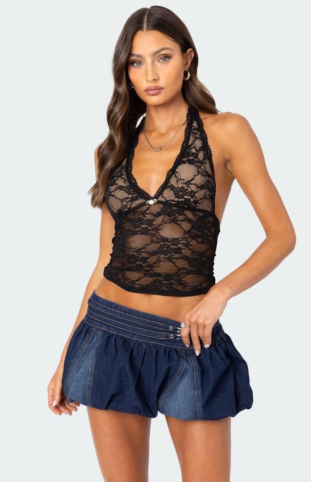 Edikted Women's Simona Sheer Lace Halter Top Product Image