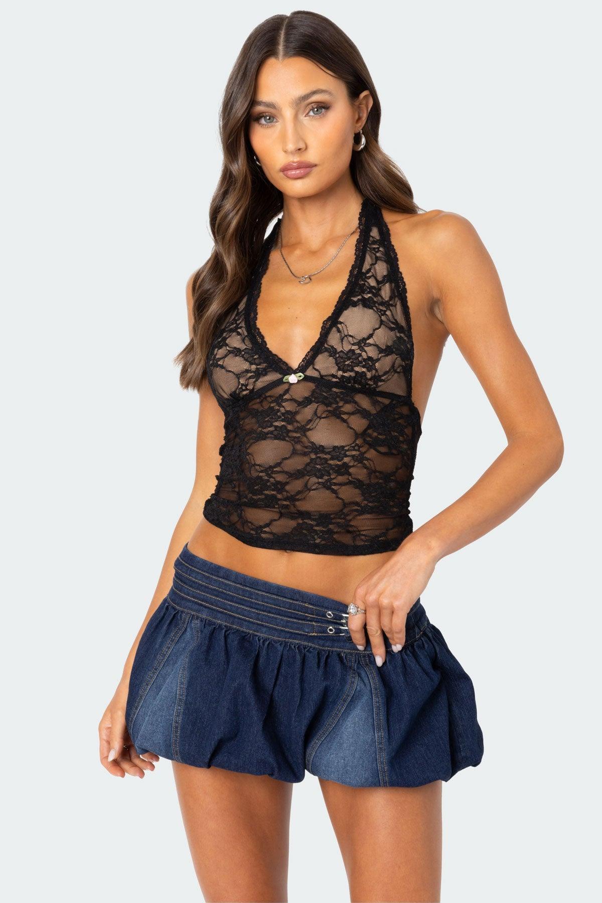 Simona Sheer Lace Halter Top Product Image