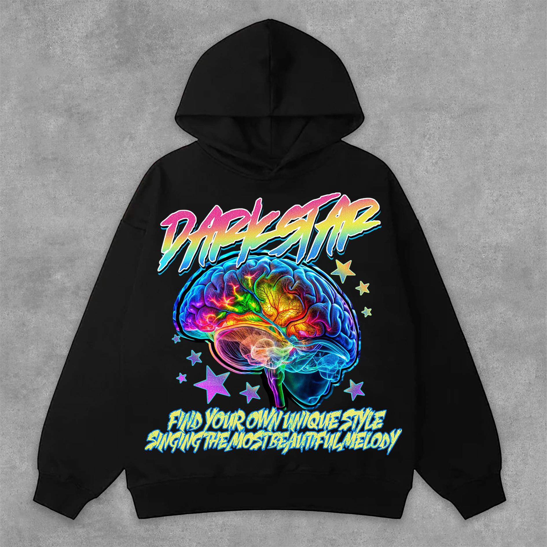 Sopula Darkstar Fun Color Brain Graphic Print Side Pockets Hoodie Product Image