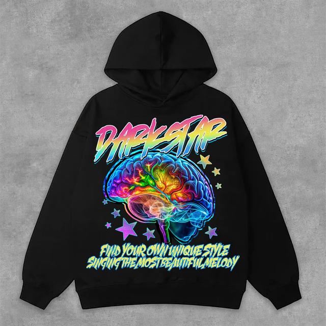 Sopula Darkstar Fun Color Brain Graphic Print Side Pockets Hoodie Product Image