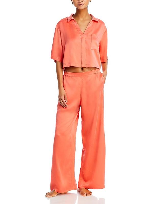 Womens Washable Silk High-Rise Pants 2-Piece Pajama Set Product Image