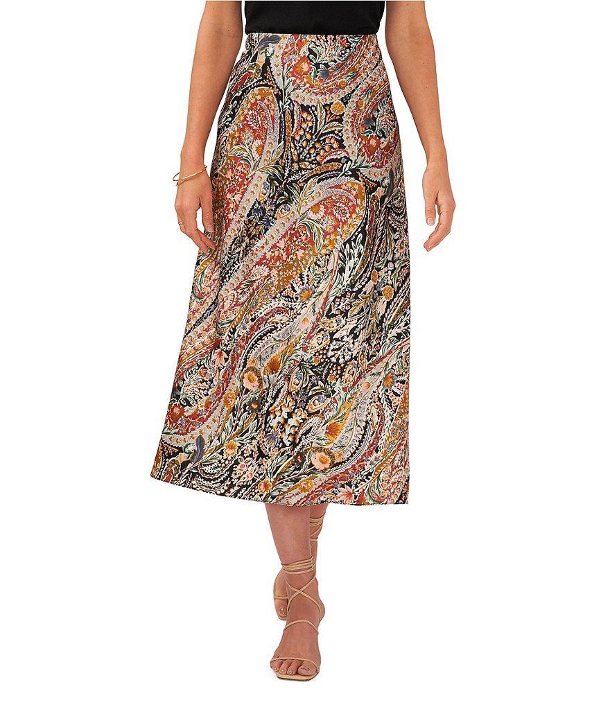 1. STATE Tapestry Paisley Print Coordinating Pull-On Satin Midi Skirt Product Image