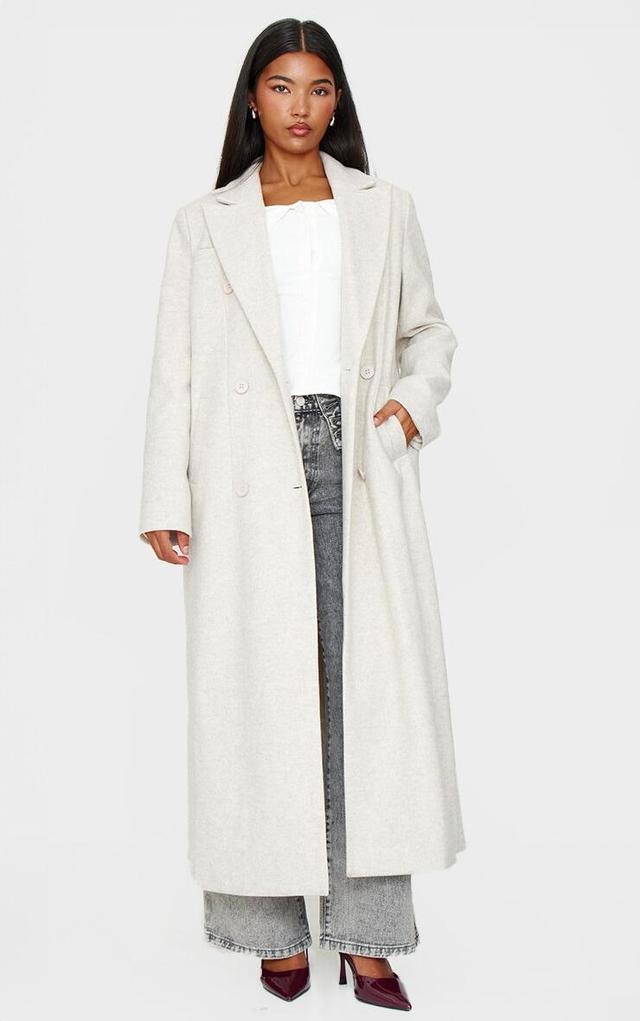  Ecru Wool Look Oversized Drop Shoulder Maxi Coat Product Image