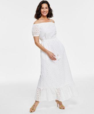 Women's Off-The-Shoulder Eyelet Maxi Dress, Created for Macy's Product Image