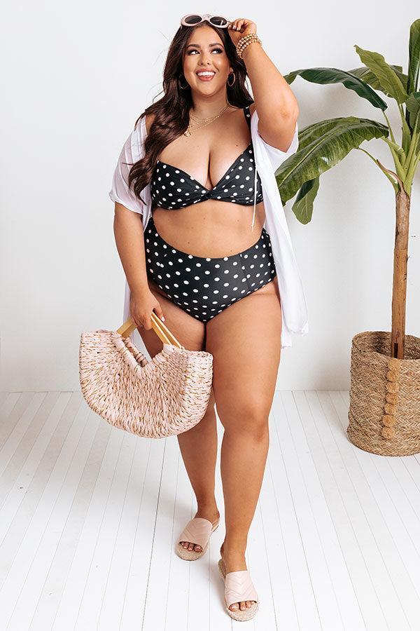 Tanning In Tulum High Waist Polka Dot Bikini Bottom in Black Product Image