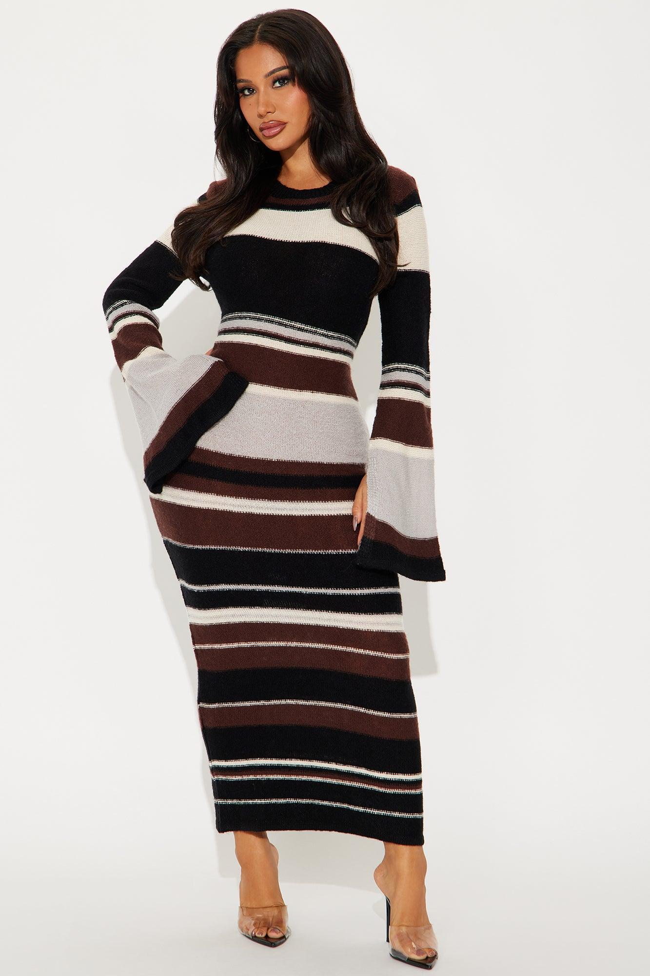 Mila Bell Sleeve Sweater Maxi Dress - Brown/combo Product Image