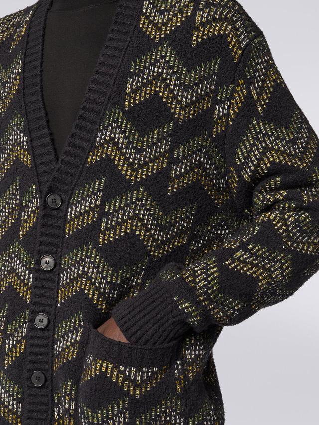 Cotton blend V-neck cardigan Green & Black | Missoni Product Image