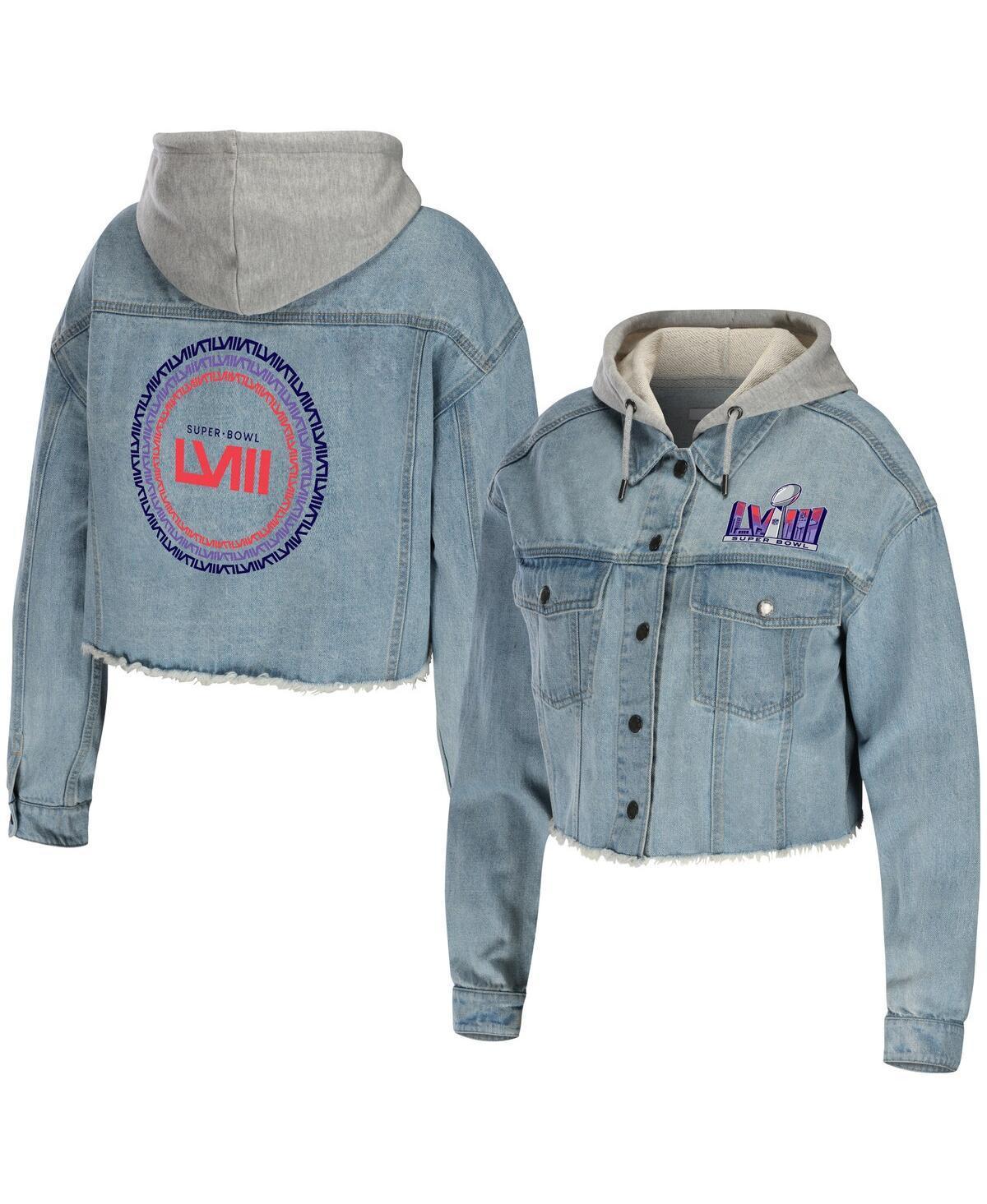 Womens Wear by Erin Andrews Denim Super Bowl Lviii Cropped Hoodie Full-Snap Jacket Product Image