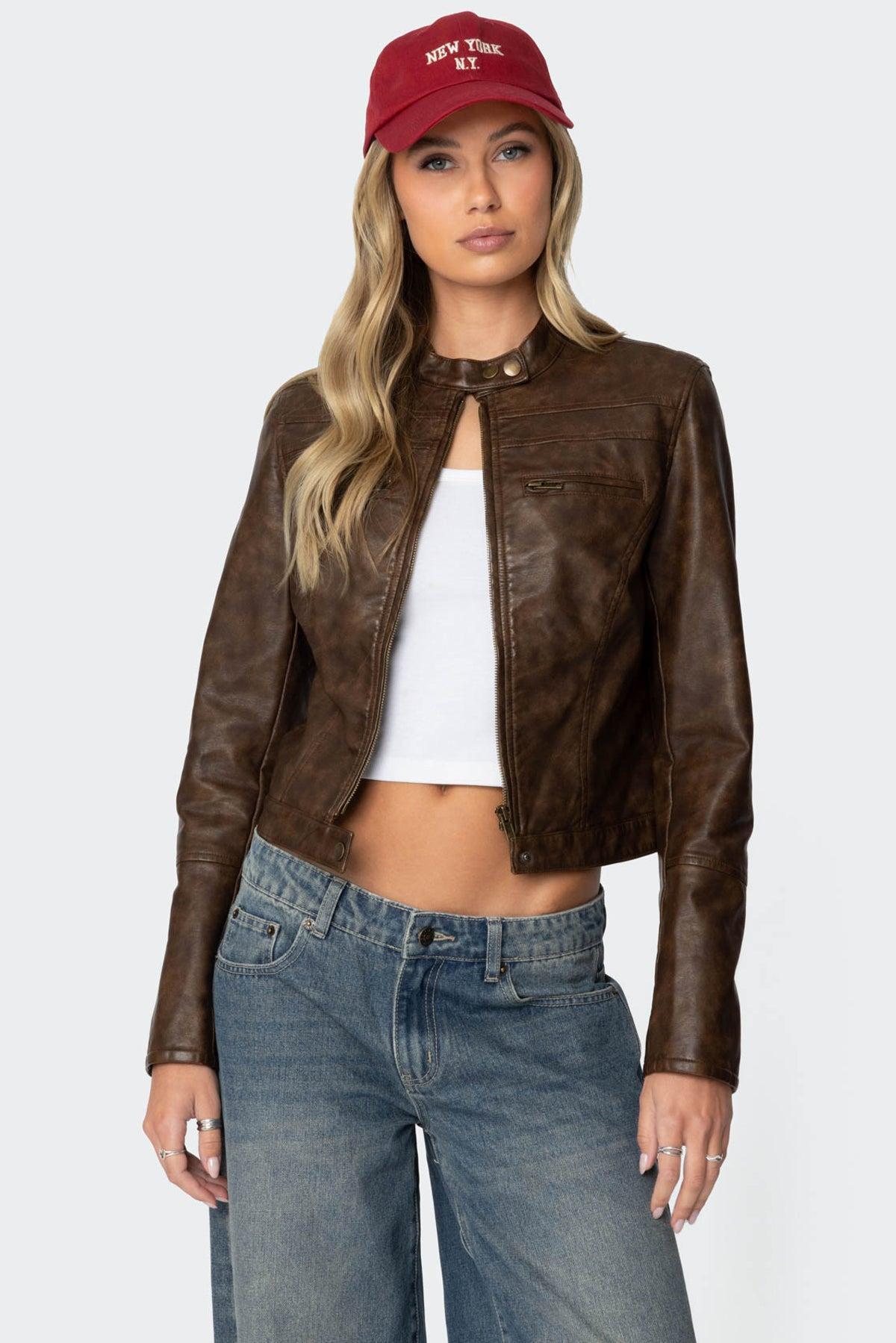 Teddi Washed Faux Leather Jacket Product Image