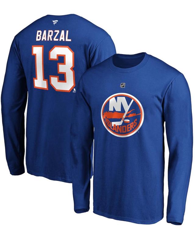 Men's Fanatics Branded Mathew Barzal Royal New York Islanders Authentic Stack Name & Number Long Sleeve T-Shirt Product Image