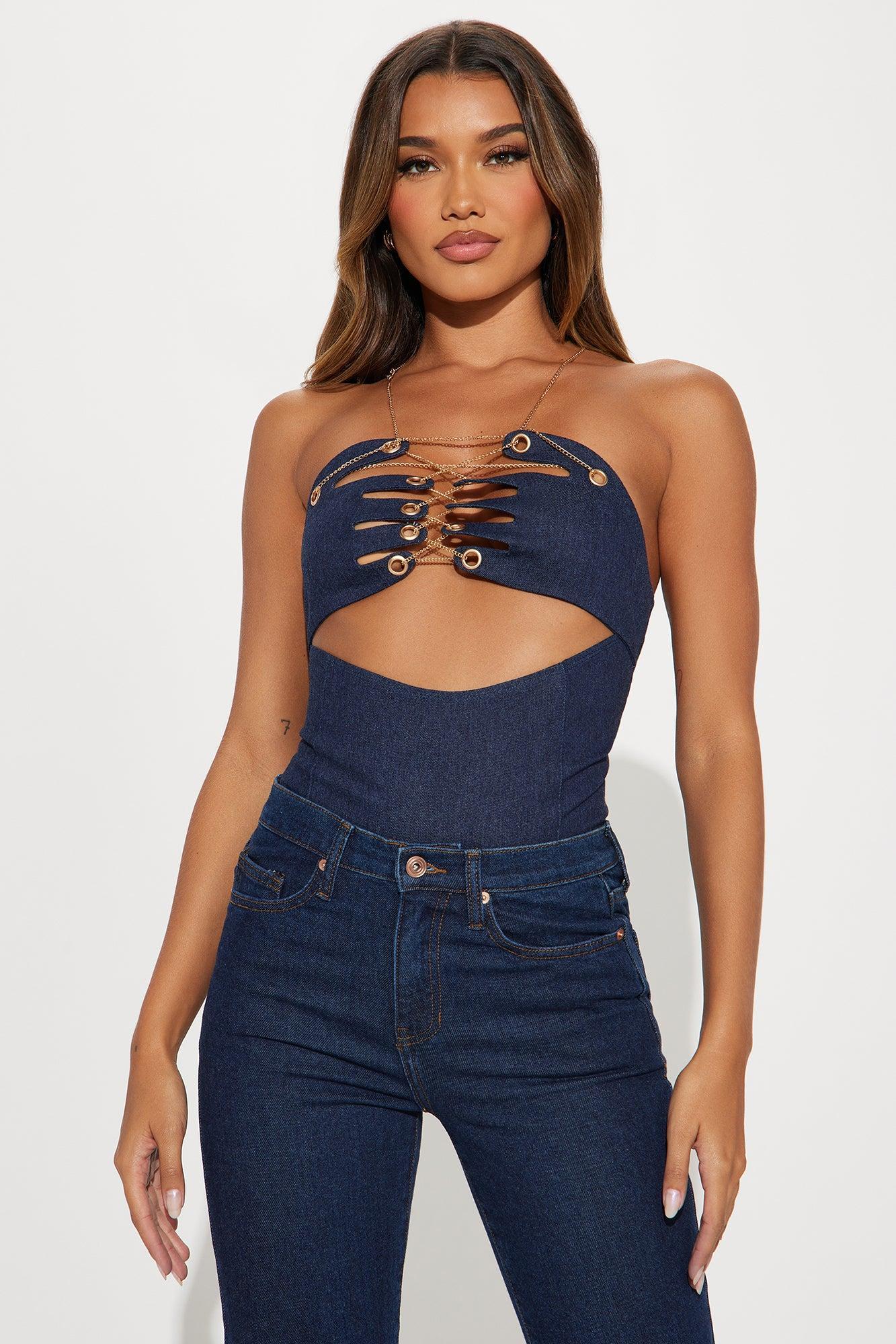 She's A Handfull Bodysuit - Denim Product Image