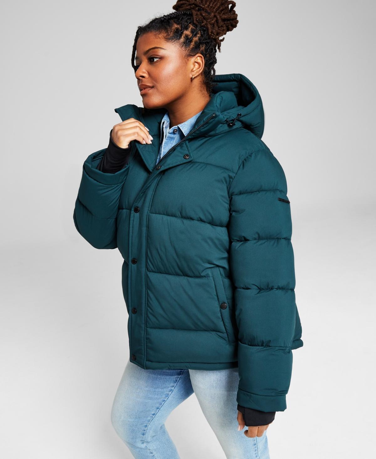 BCBGeneration Womens Plus Size High-Low Hooded Puffer Coat Product Image