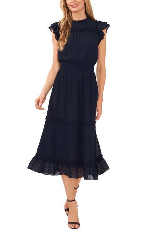 CeCe Clip Dot Flutter Sleeve Midi Dress Product Image